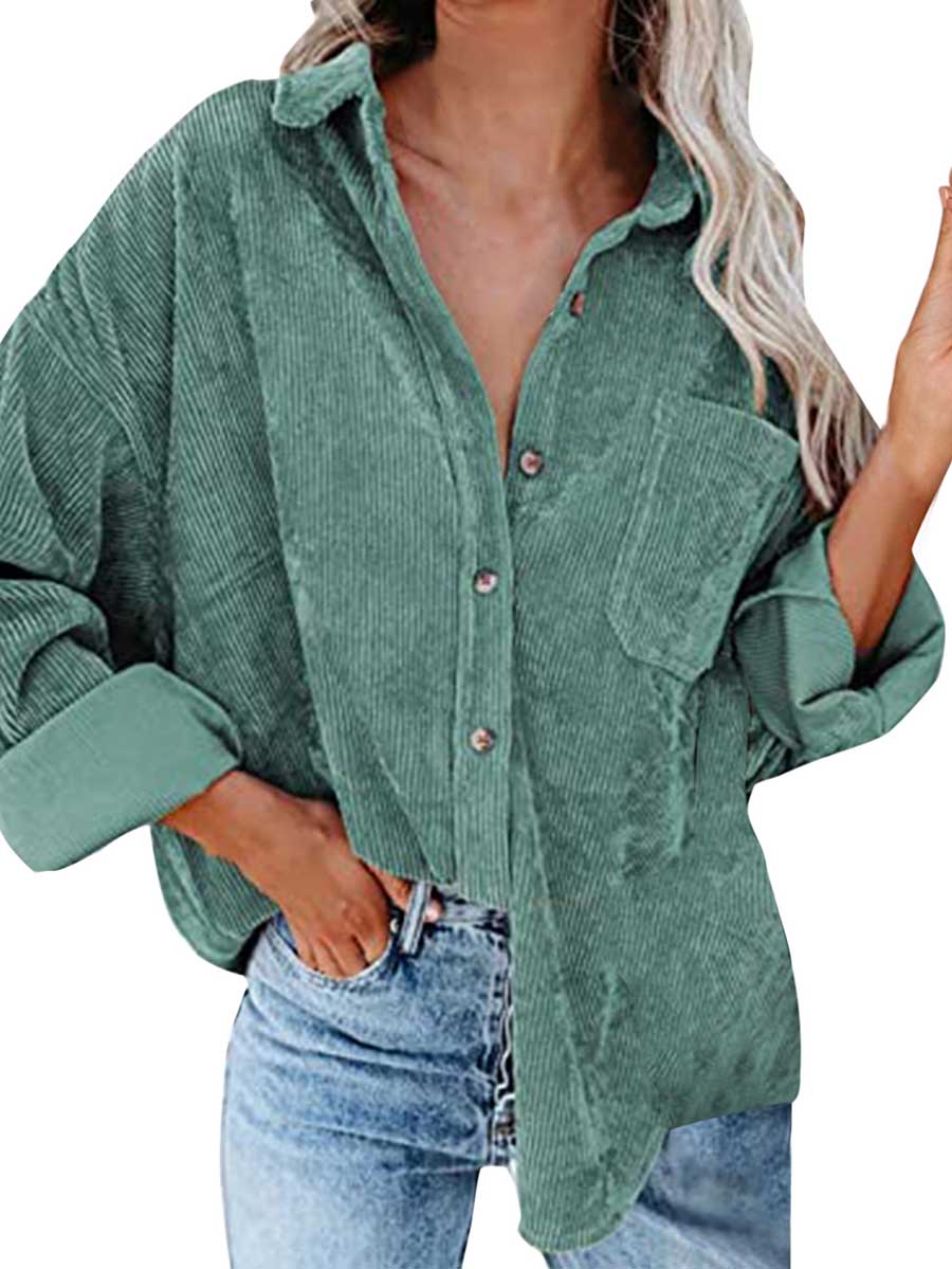 Stunncal Corduroy Lapel Button Down Shirt