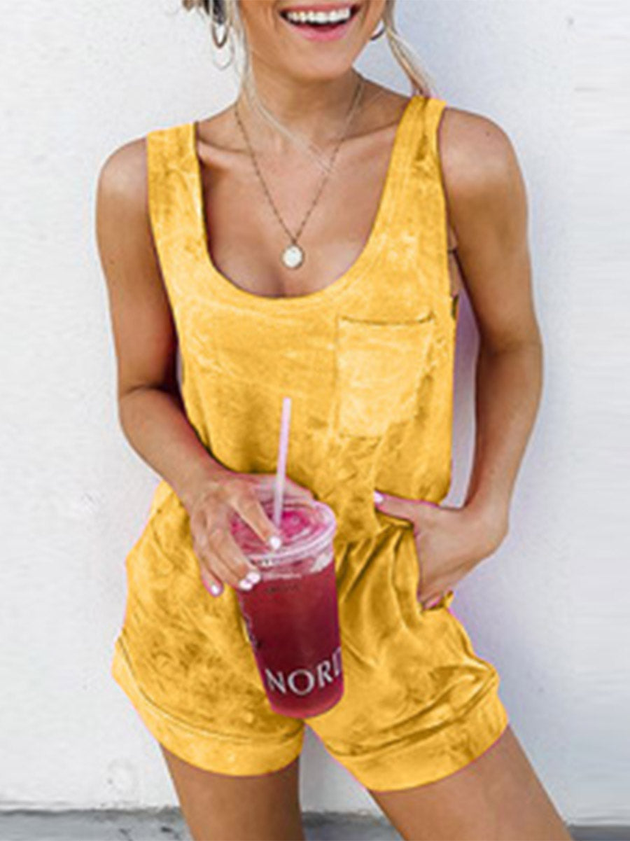 Stunncal Casual Patchwork Tie-dye U Neck Straight Jumpsuits(5 colors)