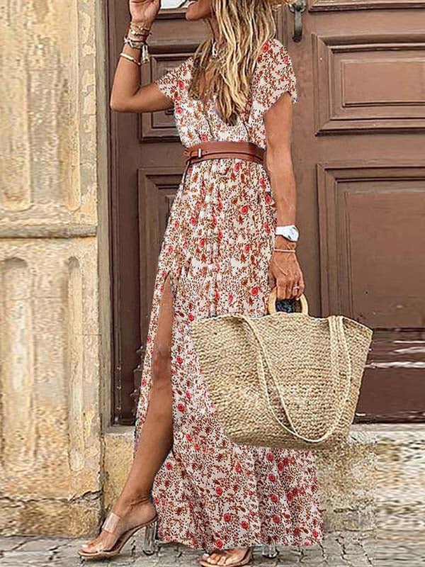 Stunncal Boho Style V-neck Floral Belt Dress (7 colors)