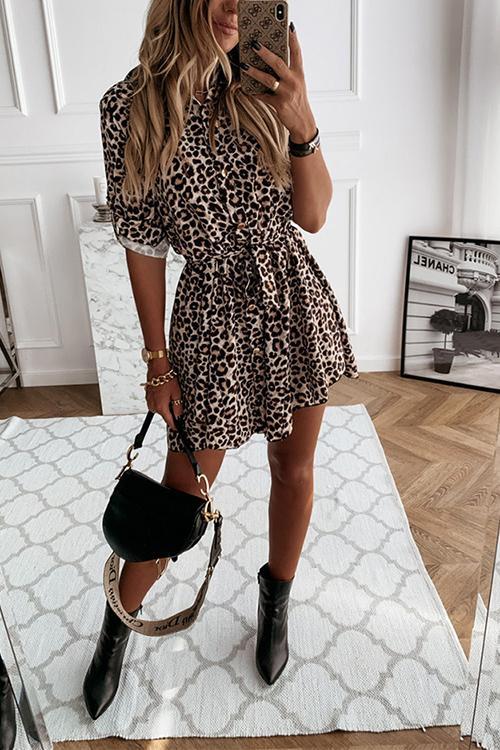 Stunncal Animal Print Belted Mini Dress