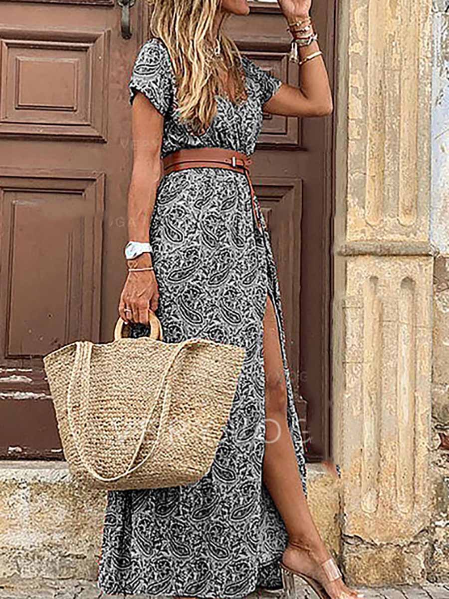 Stunncal Boho Style V-neck Floral Belt Dress (7 colors)