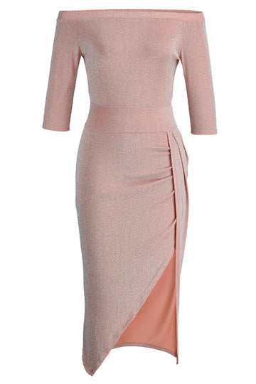 Stunncal A-line Neck Sequin Slit Wrap Dress