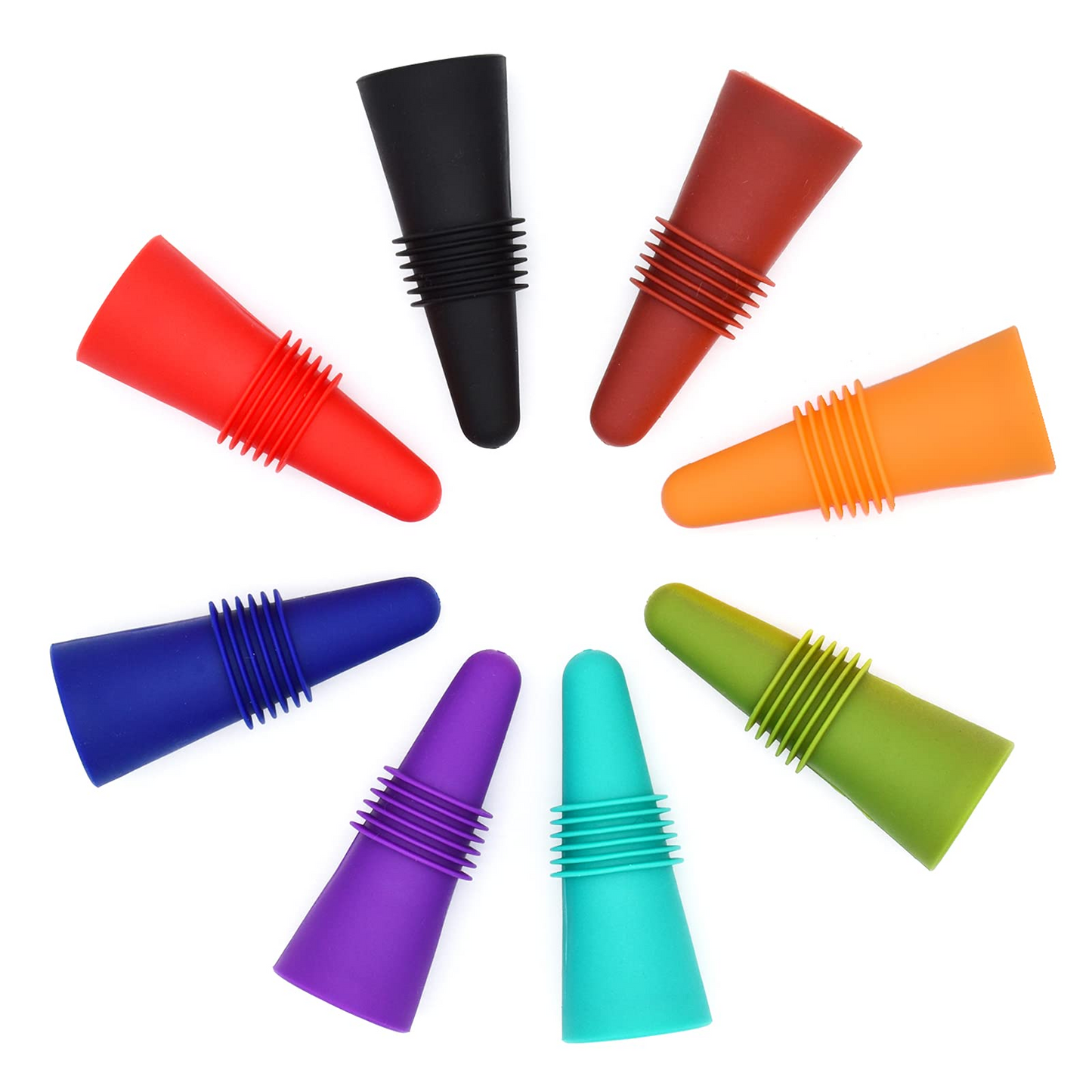 8-Pack Colorful Silicone Wine Bottle Stoppers – Reusable, Airtight Seal