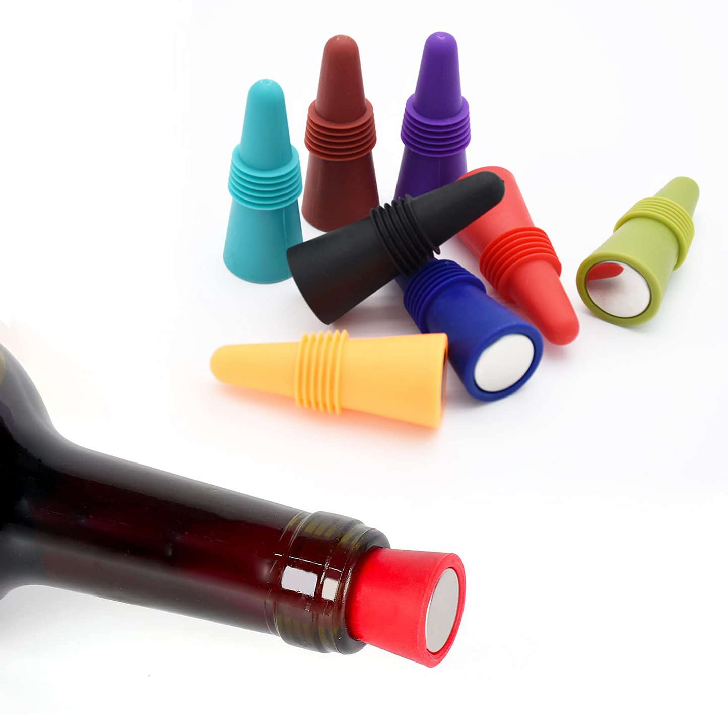 8-Pack Colorful Silicone Wine Bottle Stoppers – Reusable, Airtight Seal