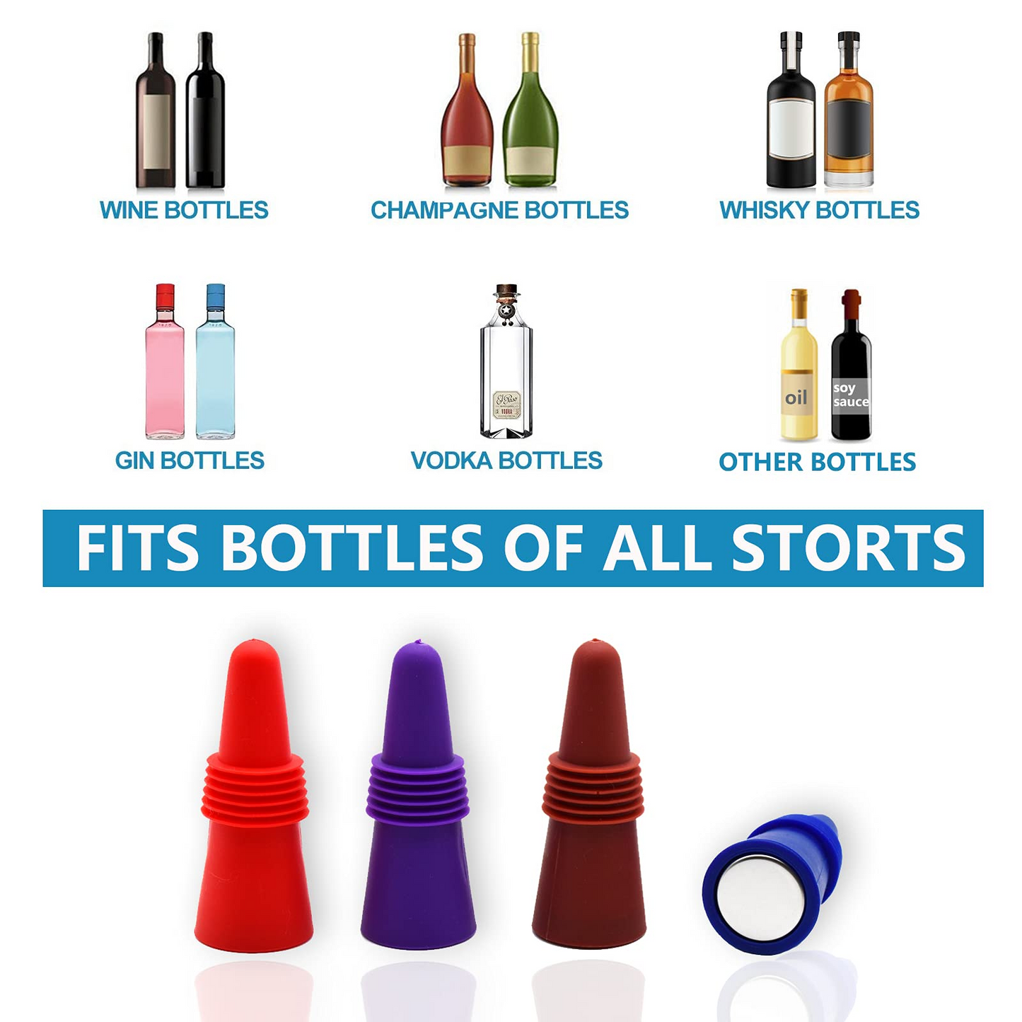 8-Pack Colorful Silicone Wine Bottle Stoppers – Reusable, Airtight Seal