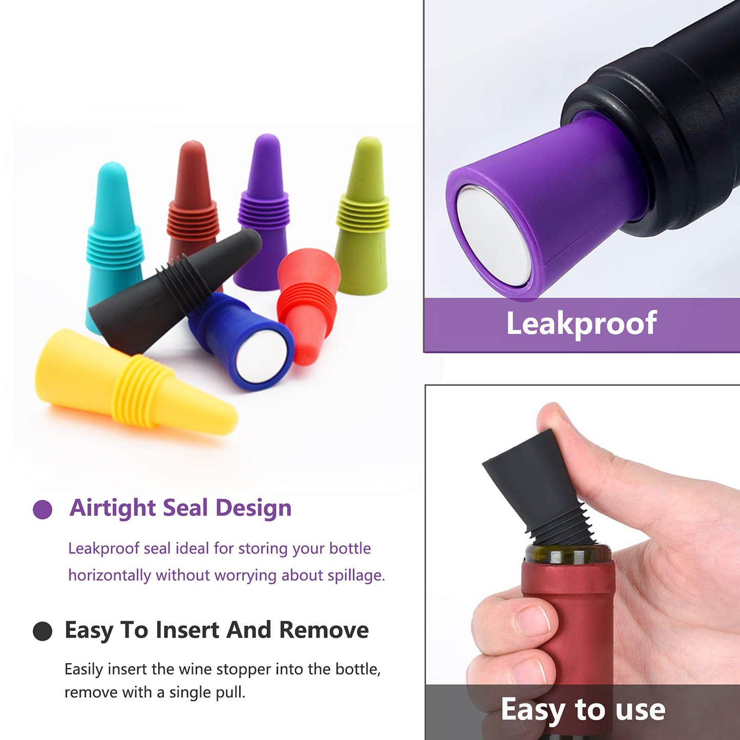 8-Pack Colorful Silicone Wine Bottle Stoppers – Reusable, Airtight Seal