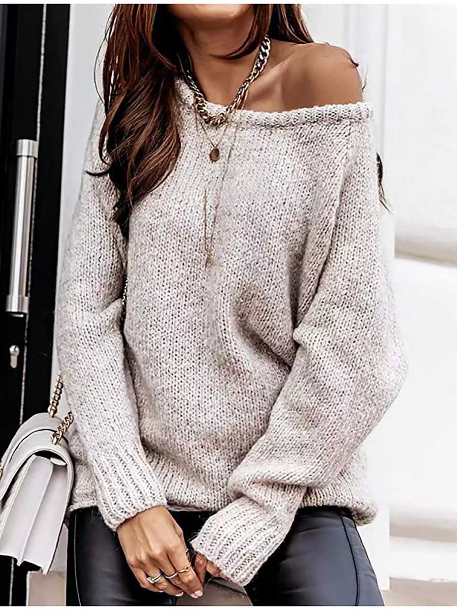 Stunncal Strapless Sexy Crew Neck Sweater