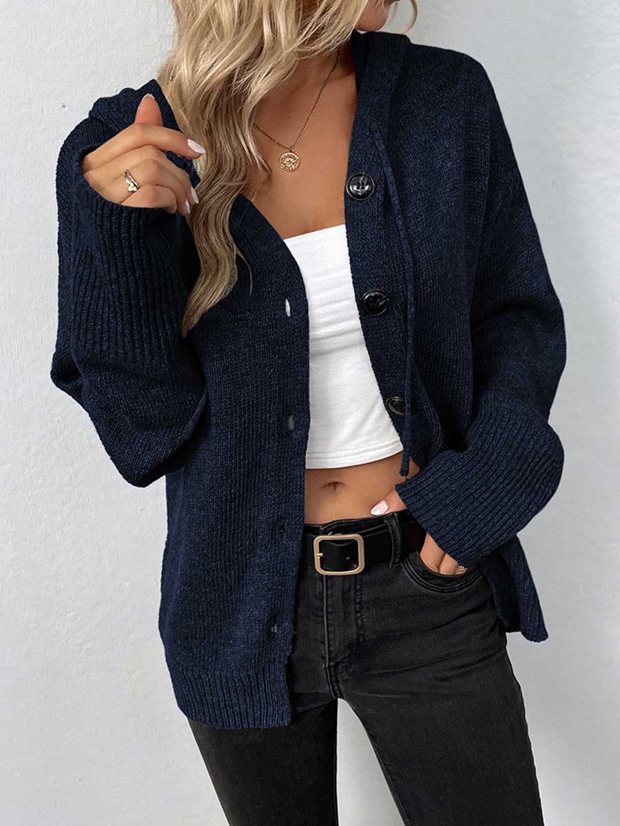 Stunncal Hooded Drawstring Knit Cardigan Jacket