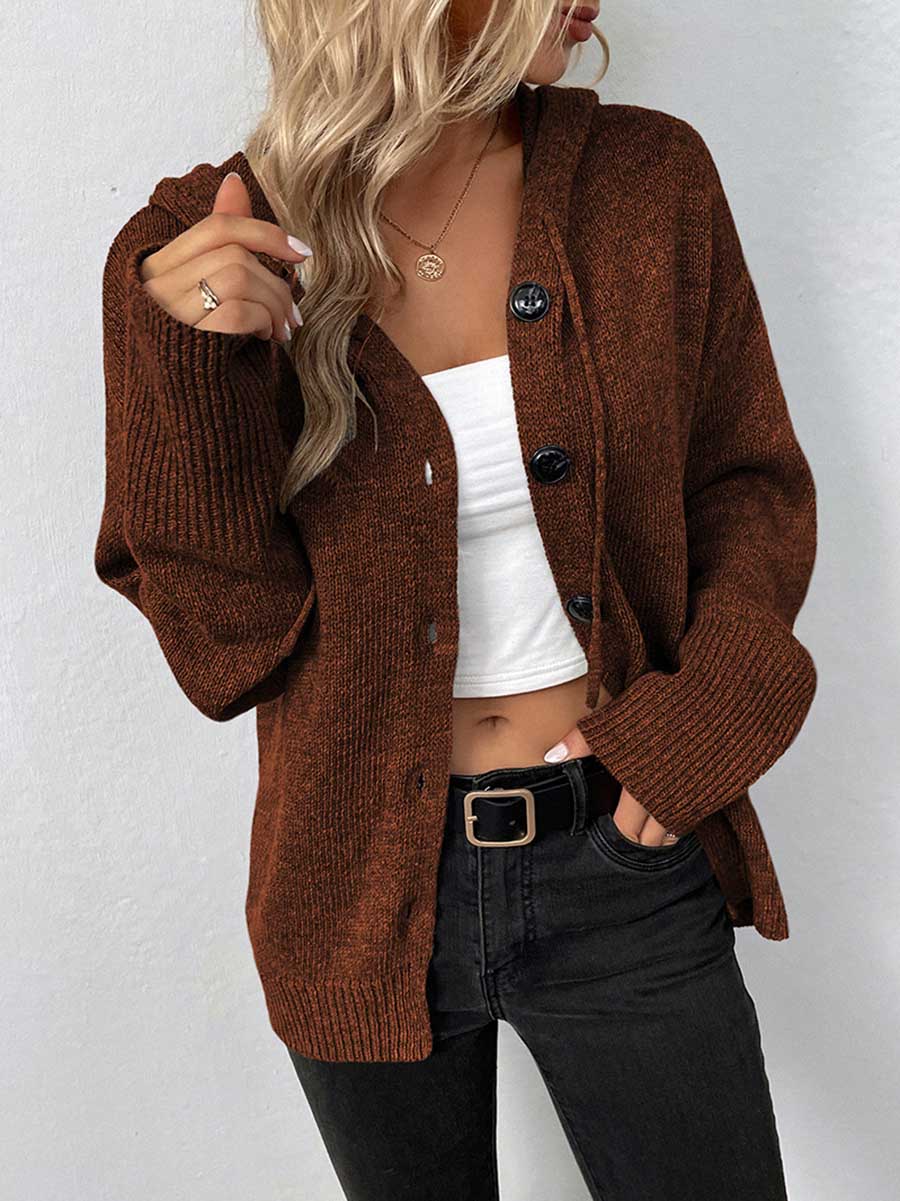Stunncal Hooded Drawstring Knit Cardigan Jacket