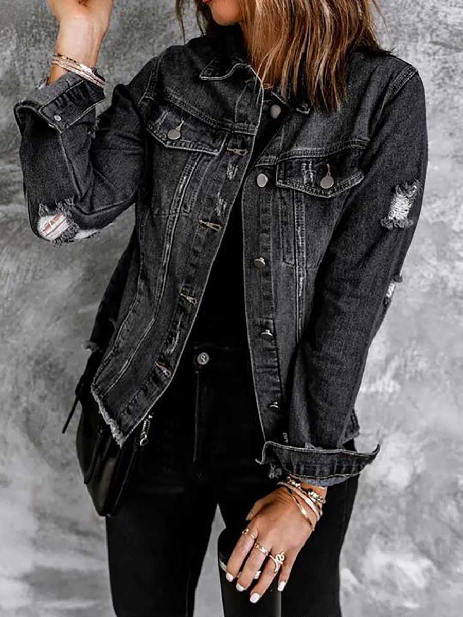 Stunncal Ripped Denim Long Sleeve Shirt