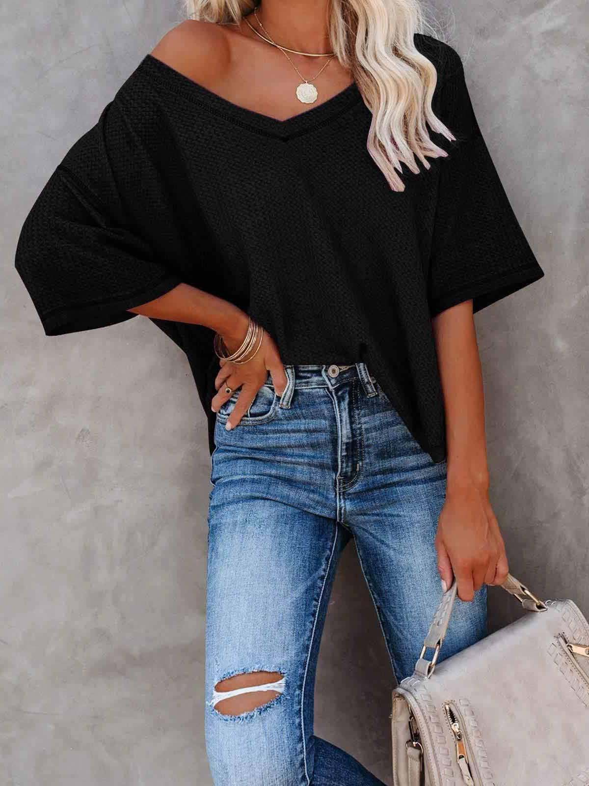 Stunncal V-Neck Dolman Sleeve Top