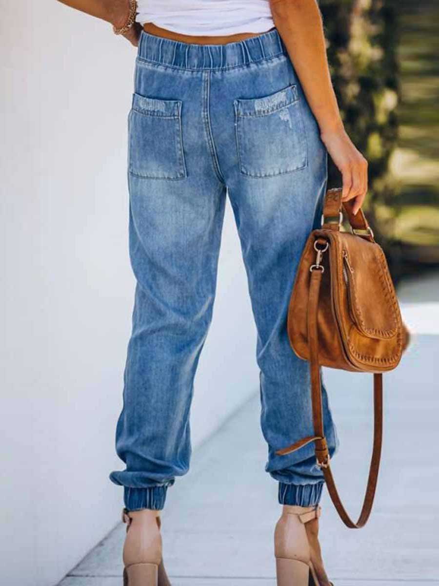 Stunncal Adjustable Waist Ripped Jeans