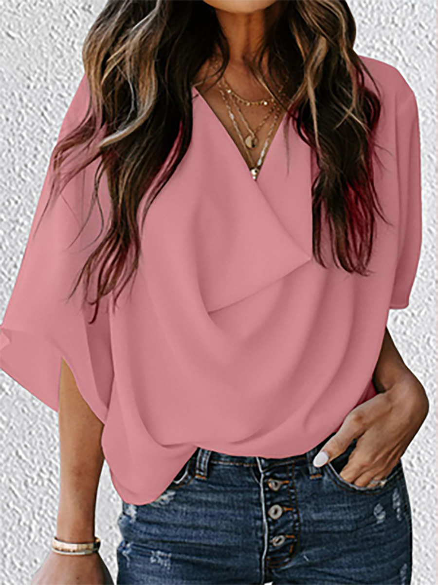 Stunncal V-Neck Loose Mid-Sleeve T-Shirt(7 colors)