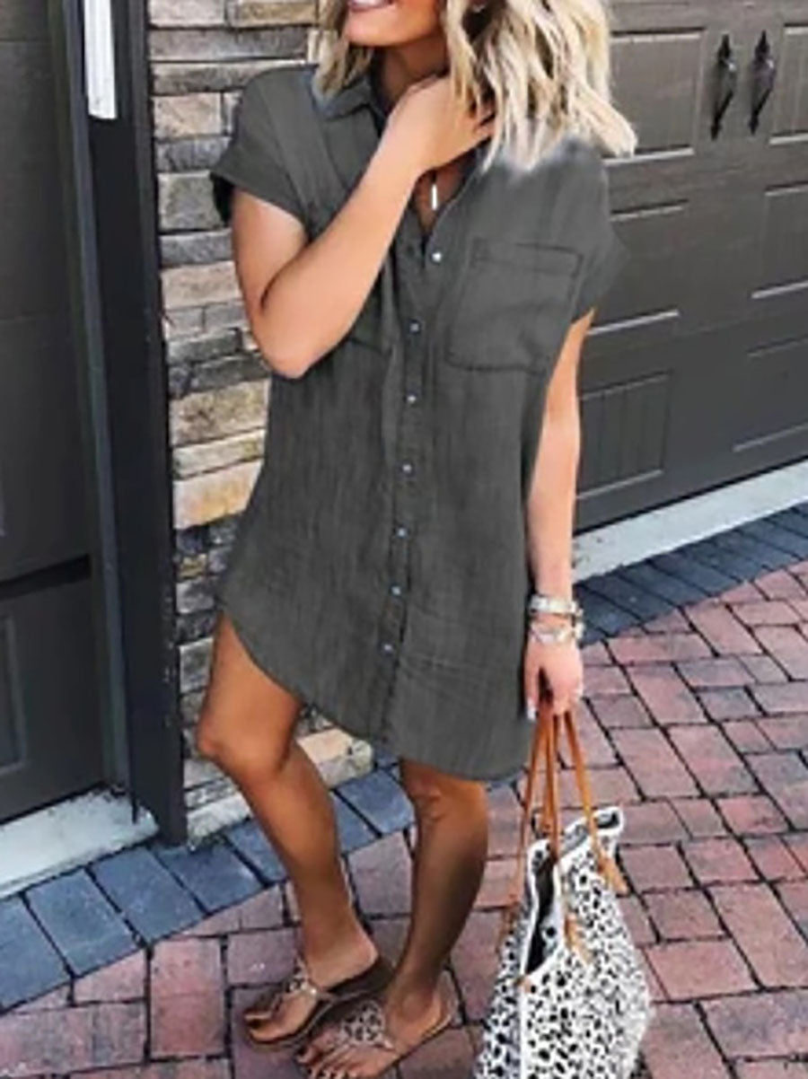 Stunncal Button Short Sleeve Denim Dress