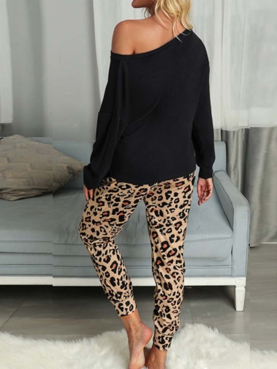 Stunncal Leopard Pocket Off-shoulder Two Sets