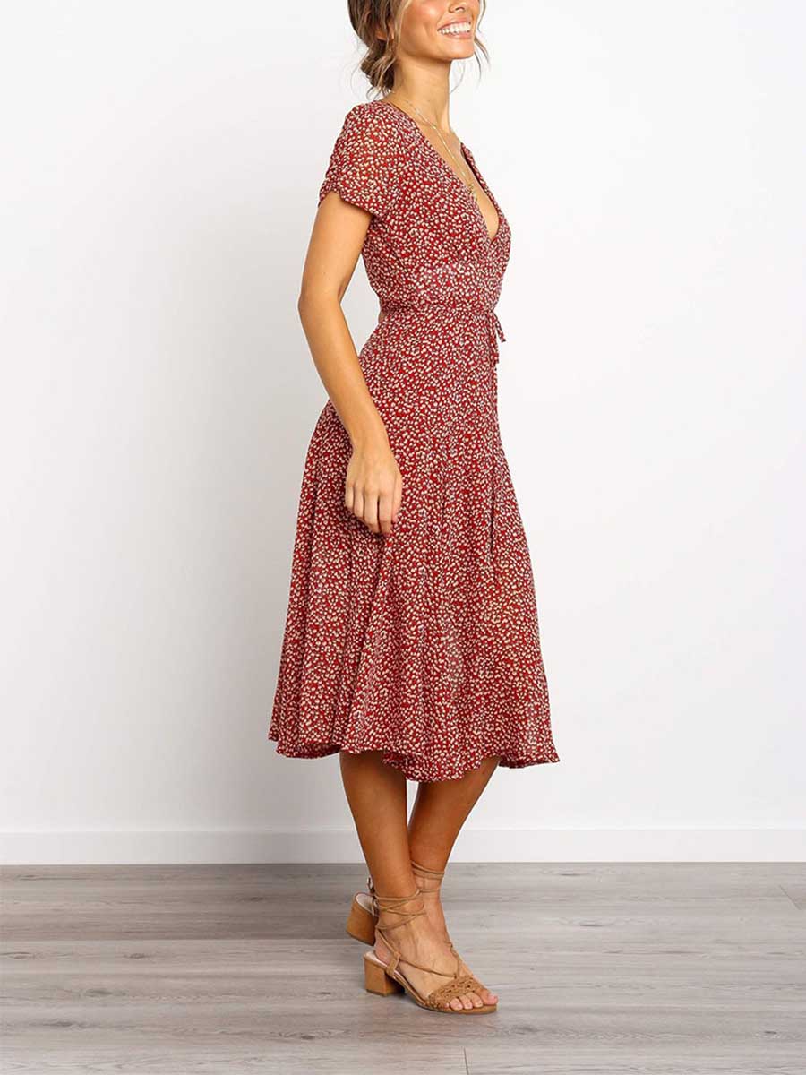 Stunncal Print Dot Belt Dress