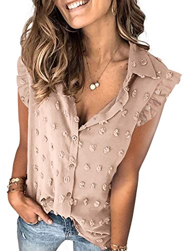 Stunncal Astylish Women Pompom Button Down Shirt Casual Blouse Top