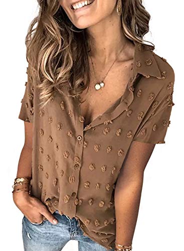 Stunncal Astylish Women Pompom Button Down Shirt Casual Blouse Top
