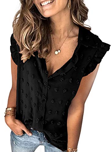 Stunncal Astylish Women Pompom Button Down Shirt Casual Blouse Top