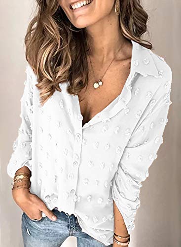 Stunncal Astylish Women Pompom Button Down Shirt Casual Blouse Top