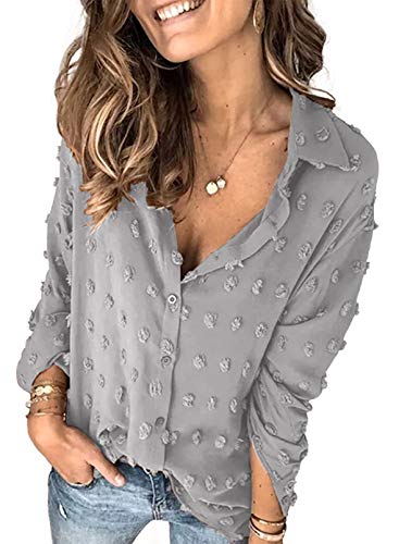 Stunncal Astylish Women Pompom Button Down Shirt Casual Blouse Top