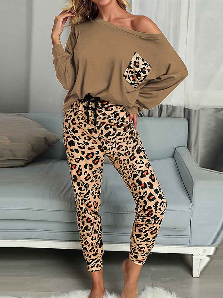 Stunncal Leopard Pocket Off-shoulder Two Sets