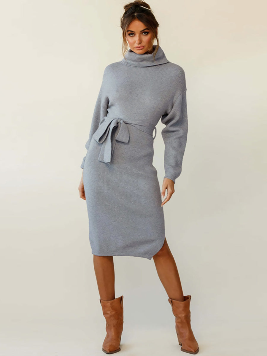 Stunncal High Neck Lace-Up Knit Dress(4 colors)