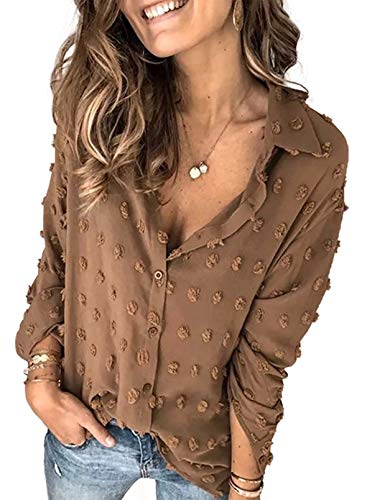 Stunncal Astylish Women Pompom Button Down Shirt Casual Blouse Top