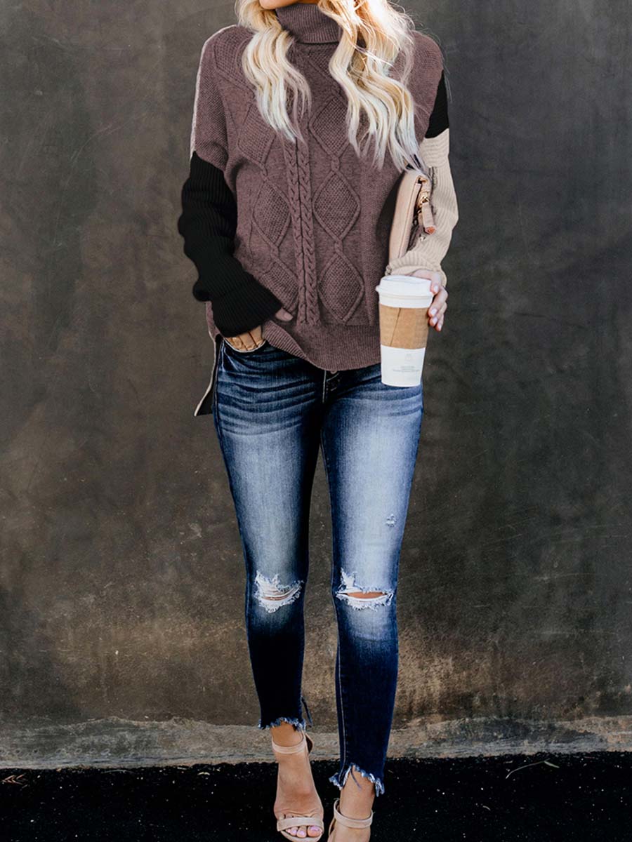 Stunncal Stitching Turtleneck Sweater