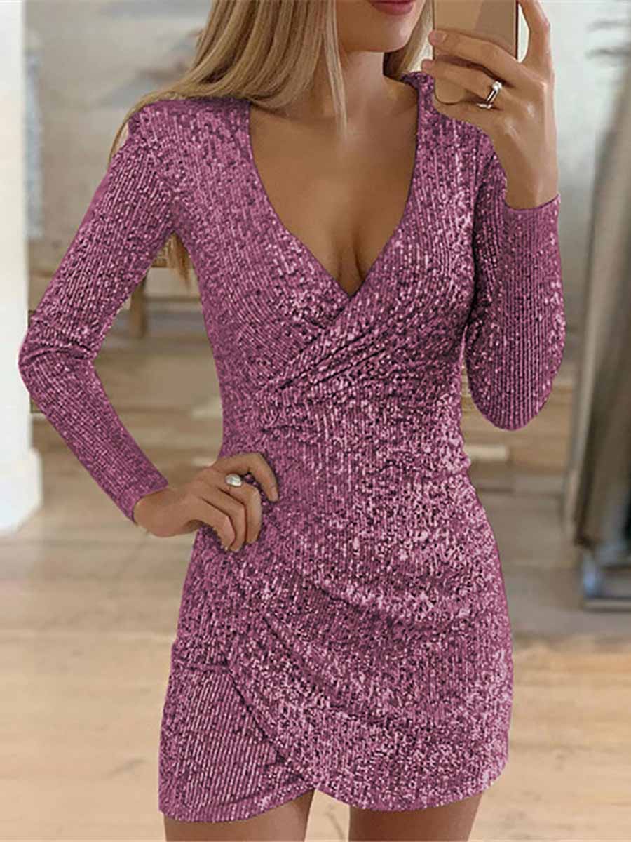 Stunncal V-Neck Irregular Sequin Party Dress(9 colors)