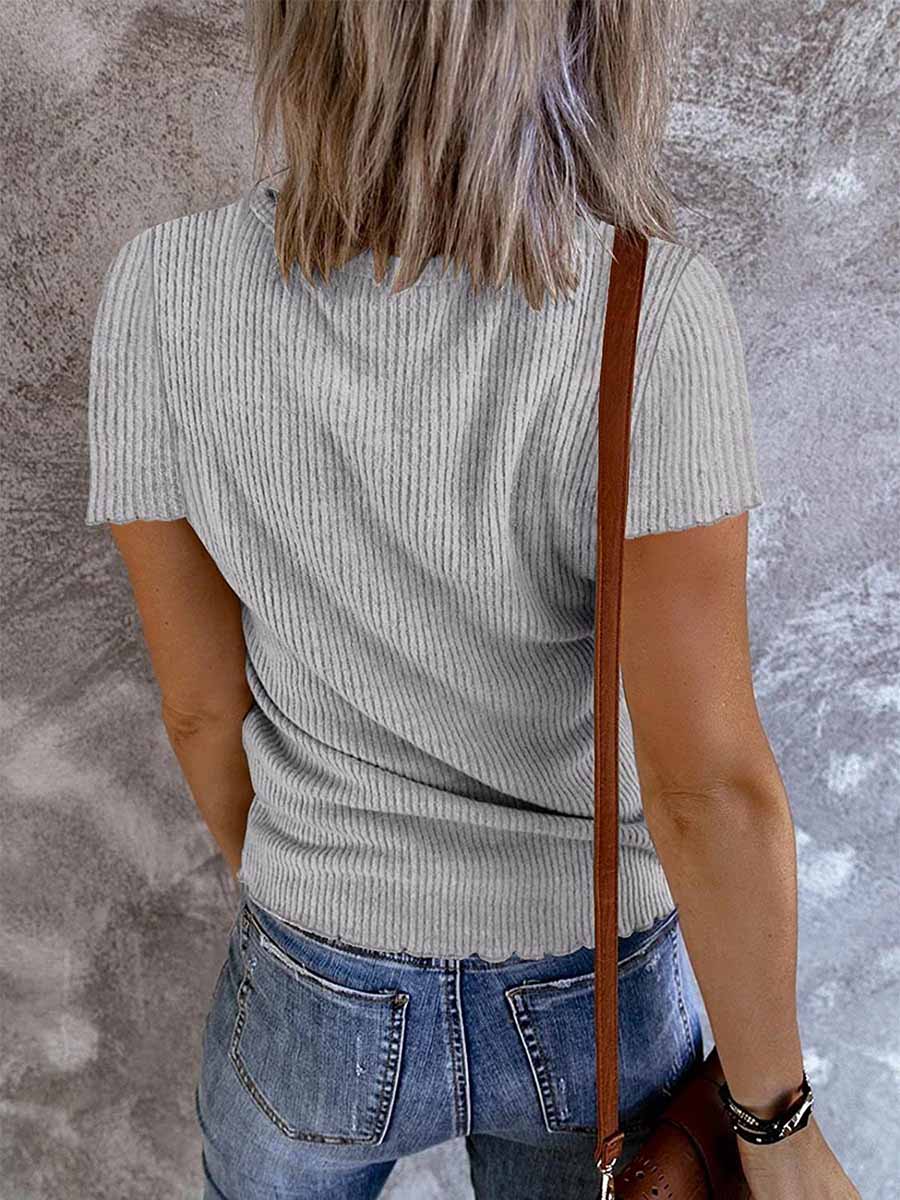 Stunncal Solid Color V-Neck Short Sleeve T-Shirt(7 colors)
