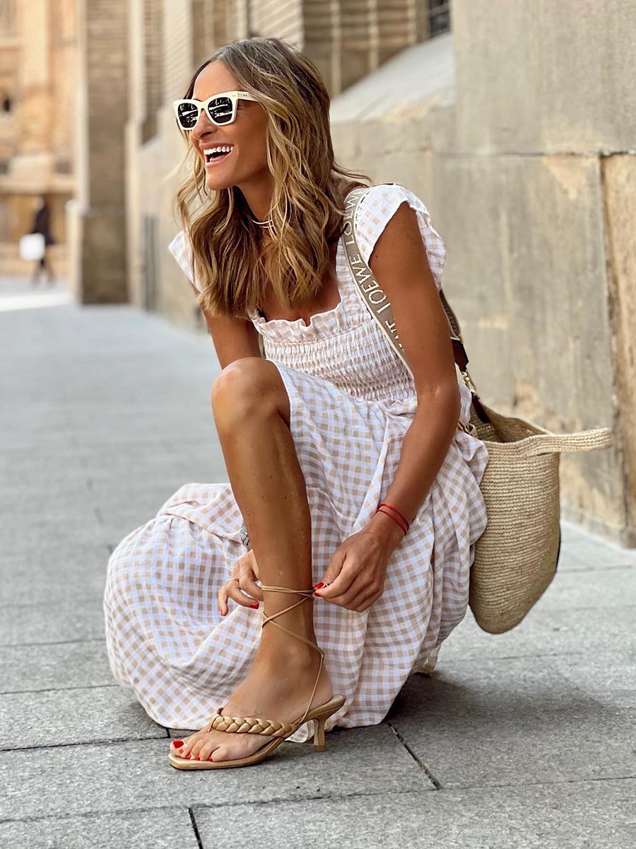 Stunncal Collage Plaid Halter Casual Big Hem Dresses