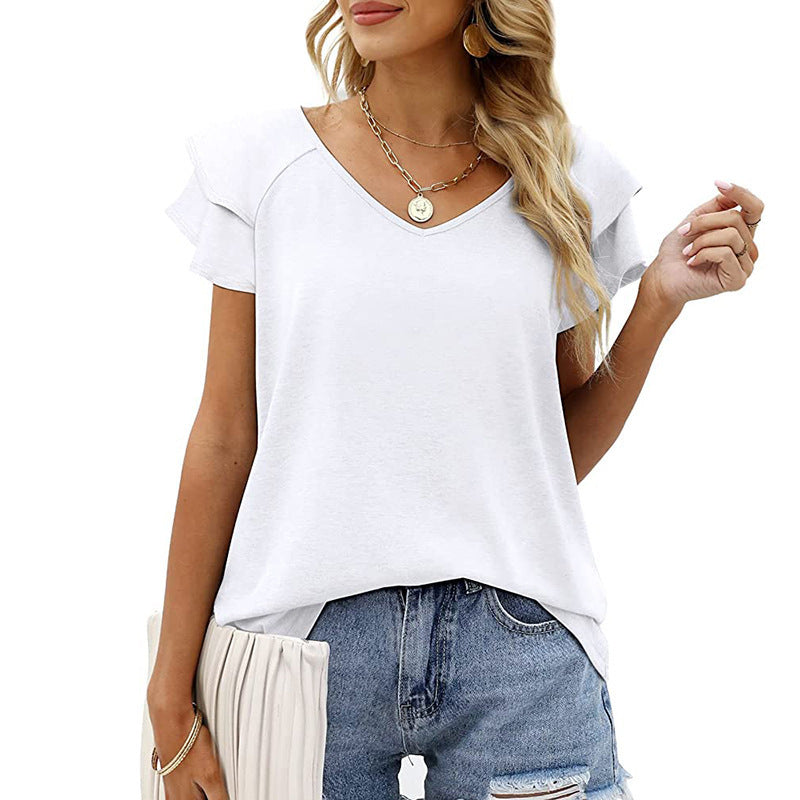 Stunncal Peach Heart Collar Ruffle T-Shirt(7 colors)