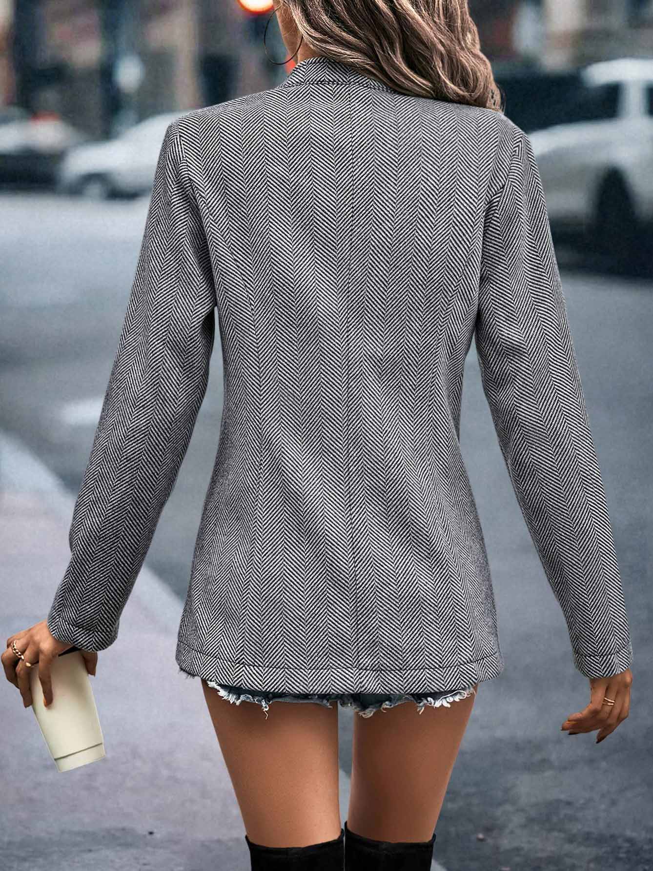 Stunncal Elegant Solid Patchwork Mandarin Collar Outerwear