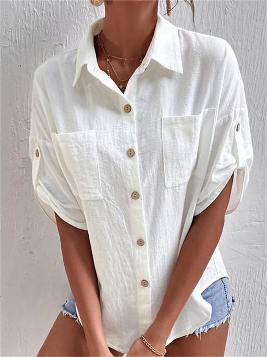 Stunncal Long Sleeves Pocket Lapel Cotton Linen Shirt