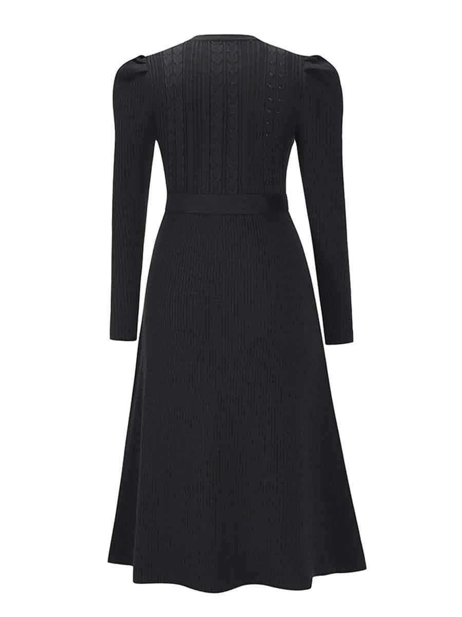 Stunncal Bubble Sleeve Belt Knit Dress (5 colors)